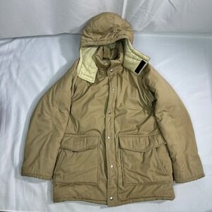 Vintage Shanahan Farwest Puffer Parka Jacket Tan Brown Hooded Made in USA L